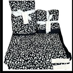 8 pc Rachel Zoe Animal Print Cheetah Bath Towel Set Black White New